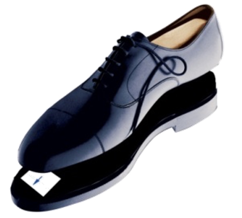 Label embedded in a shoe